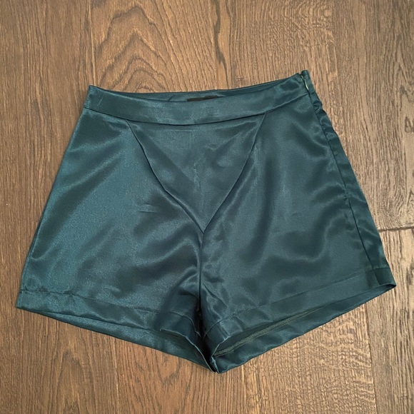 Emerald Green Satin High Waist Shorts - Picture 5 of 7
